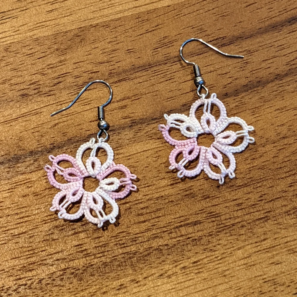 NEW Artisan Handcrafted Tatted Lace Sakura Blossom Earrings; Handmade - Picture 1 of 3